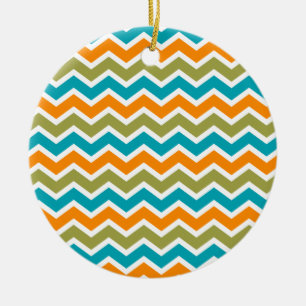 Ornamento De Cerâmica Peacock Vibrant Tribal Zigzag