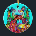 Ornamento De Cerâmica PEACOCKS EM AMOR/RUBY GEMSTONE VERMELHA, Turquesa<br><div class="desc">Design elegante e elegante com gemstones 3D brilhantes design gráfico digital por Búlgaro Lumini. Parte da nova coleção ARCADIA.</div>