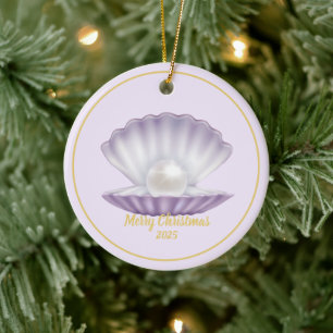 Ornamento De Cerâmica Pearl de Seashell de Natal