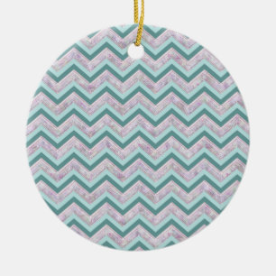 Ornamento De Cerâmica Pearl Floral Teal ZigZag Padrão