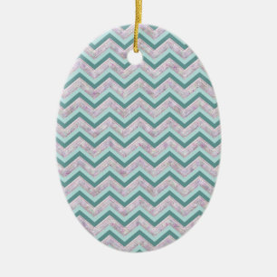 Ornamento De Cerâmica Pearl Floral Teal ZigZag Padrão