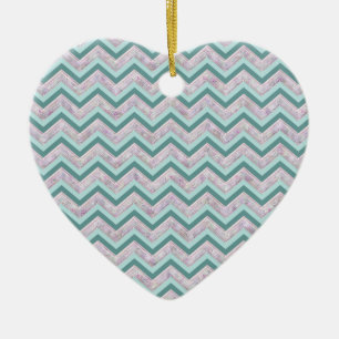 Ornamento De Cerâmica Pearl Floral Teal ZigZag Padrão