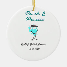 Ornamento De Cerâmica Pearls and prosecco bridal shower blue black name 