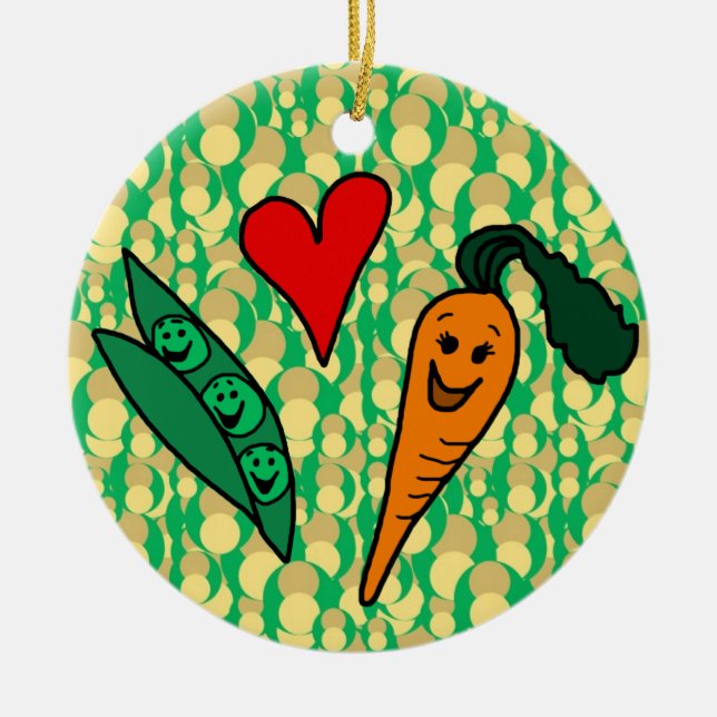 Ornamento De Cerâmica Peas Love Carrots, Design verde e laranja (Frente)