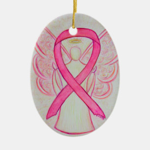 Ornamento De Cerâmica Pedido Anjo Pendente de Fita de Consciência Rosa