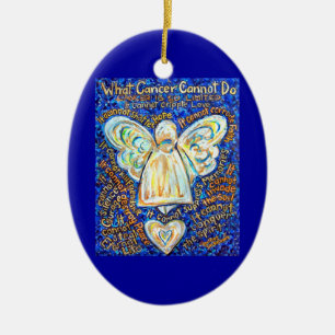 Ornamento De Cerâmica Pedido de Anjo Azul e Dourado do Cancer Personaliz