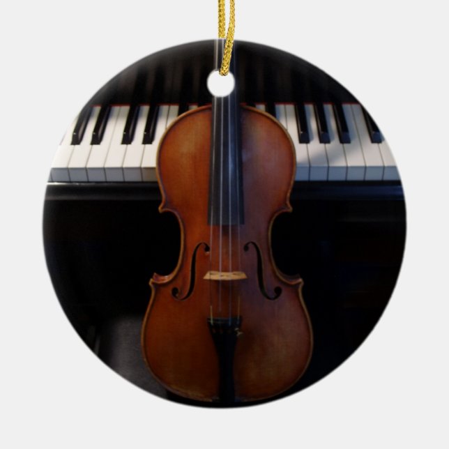 Ornamento De Cerâmica Pedido de Feriado de Violino e Teclado (Frente)