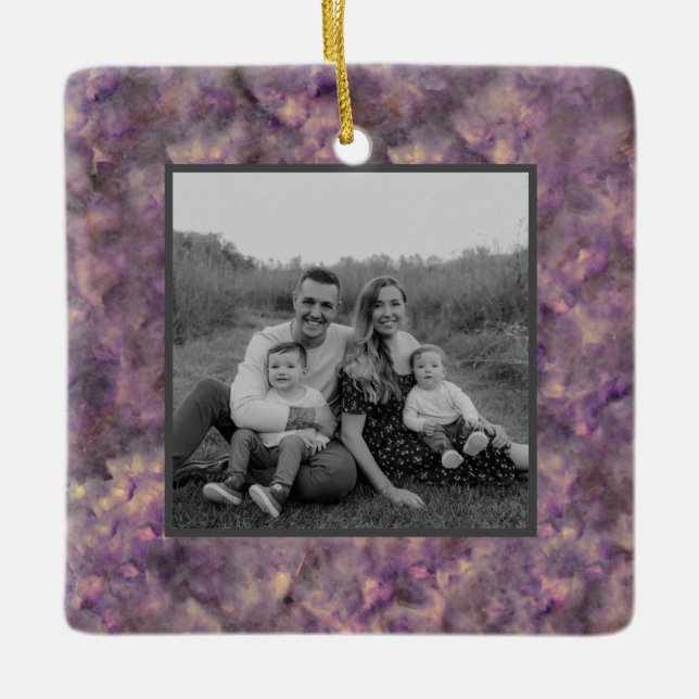 Ornamento De Cerâmica Pedra granítica de quartzo abstrato púrpura (Frente)