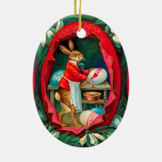 ORNAMENTO DE CERÂMICA PEDRAS DE NEVE COM COELHO PINTANDO OVOS LESTE (Verso)