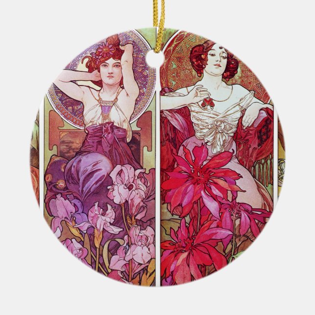 Ornamento De Cerâmica Pedras preciosas e flores, Alphonse Mucha (Frente)