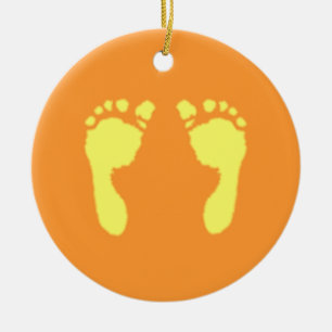 Ornamento De Cerâmica Pegadas de Bebê (Amarelo)