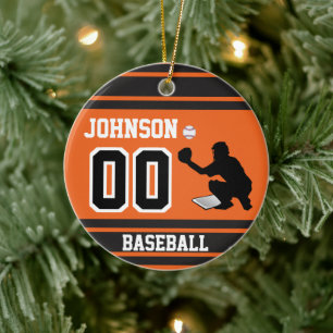 Ornamento De Cerâmica Pegador Personalizado de Baseball Laranja e pret