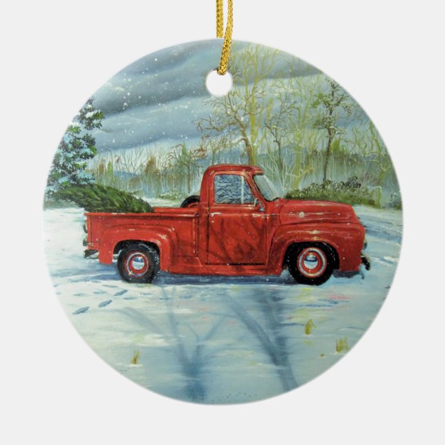 Ornamento De Cerâmica Pegarando a árvore para o Natal (Frente)