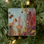 Ornamento De Cerâmica Peixe Antigo no Oceano, Peixe-Anjo de Coral Tropic<br><div class="desc">Ilustração antiga de vida marinha,  peixe-anjo tropical nadando em um recife de coral. Coloque seu equipamento de scuba,  nade com os peixes e viaje sob a água até o fundo do mar azul profundo!</div>