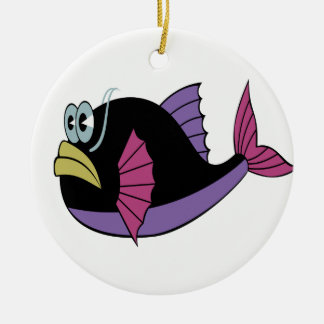 Ornamento De Cerâmica Peixe-baiacu preto e roxo