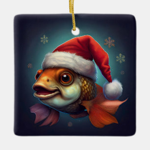 Ornamento De Cerâmica Peixe de Natal de Bela Cartoon