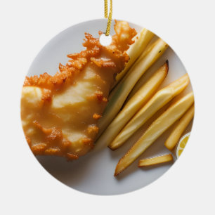 Ornamento De Cerâmica Peixe Engraçado Pun Natal Peixes e Chips