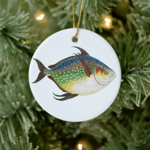 Ornamento De Cerâmica Peixe Opah Tropical, Animal Aquático Marinho Vinta