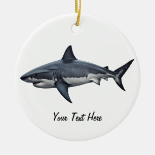 Ornamento De Cerâmica Peixe-tubarão branco e azul Elegante Personalizado