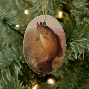 Ornamento De Cerâmica Peixes baixos Largemouth de Brown do vintage,