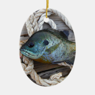 Ornamento De Cerâmica Peixes-Bluegill nas docas e cordas
