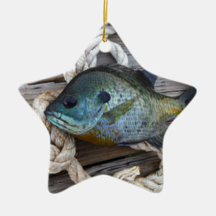 Ornamento De Cerâmica Peixes-Bluegill nas docas e cordas