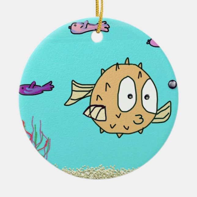 Ornamento De Cerâmica peixes do sopro (Frente)