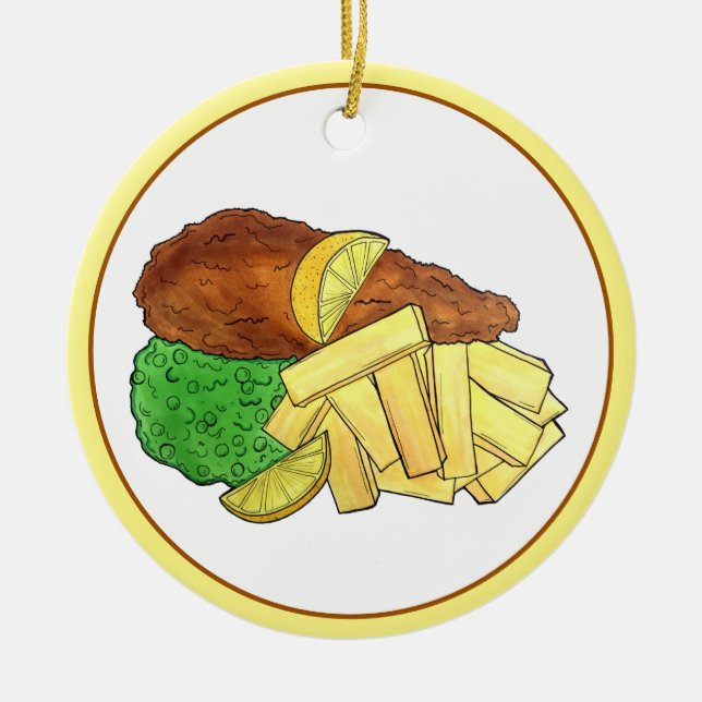 Ornamento De Cerâmica Peixes e Chips Peas Britânicos Compram Takeaway (Frente)