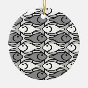 Ornamento De Cerâmica Peixes modernos do século médio, cinzas, brancos