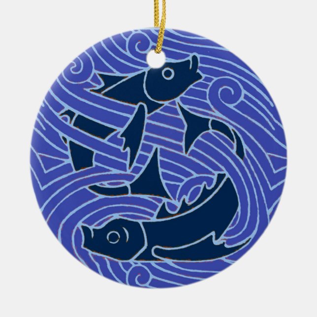 Ornamento De Cerâmica Peixes Nadados Oceano Azul Pesca (Frente)