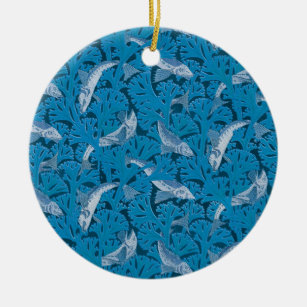 Ornamento De Cerâmica Peixes Nadando algas marinhas Coral Blue Vintage C