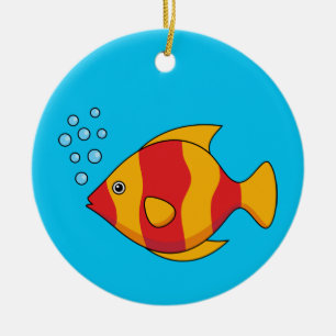 Ornamento De Cerâmica Peixes Tropicais de Laranja Vermelho