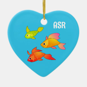 Ornamento De Cerâmica Peixes Tropicais - Estilo de Cartoon Brilhante per