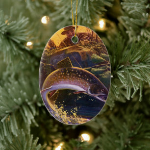 Ornamento De Cerâmica Peixes Vintage, Pesca Esportiva de Truta Brook