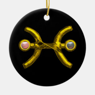 Ornamento De Cerâmica PEIXES ZODIAC BIRTHDAY JEWEL PINK BRANCO Dourado