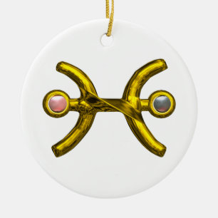 Ornamento De Cerâmica PEIXES ZODIAC BIRTHDAY JEWEL PINK BRANCO Dourado