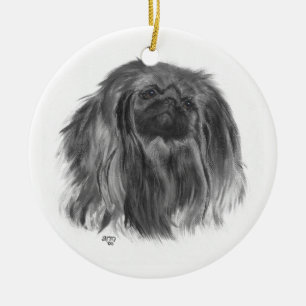 Ornamento De Cerâmica Pekingese Escuro