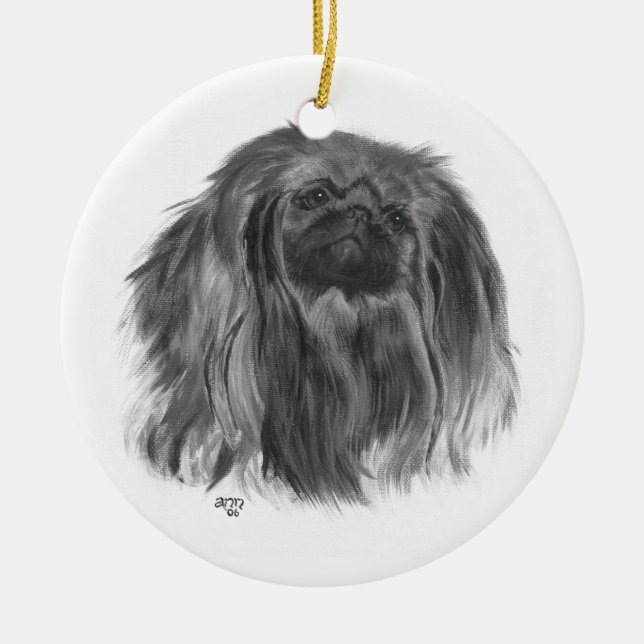 Ornamento De Cerâmica Pekingese Escuro (Frente)