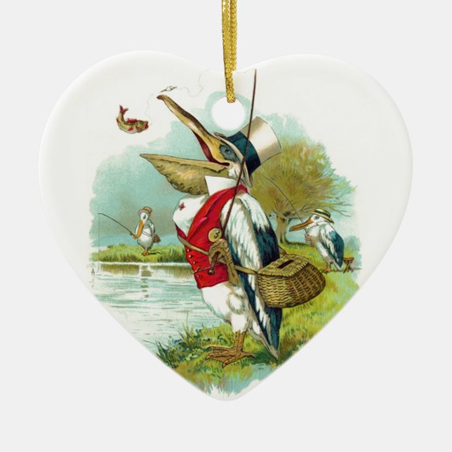 ORNAMENTO DE CERÂMICA PELICAN FISHING HEART (Frente)
