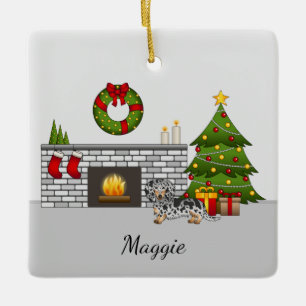 Ornamento De Cerâmica Pêlos Longos De Cabelo Pretos E Barrados Natal Da