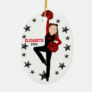 Ornamento De Cerâmica Pelotão triguenho de Pom em preto & no vermelho