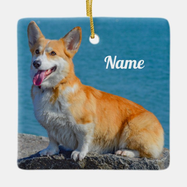 Ornamento De Cerâmica Pembroke Personalizado Galês Corgi Cachorro (Frente)