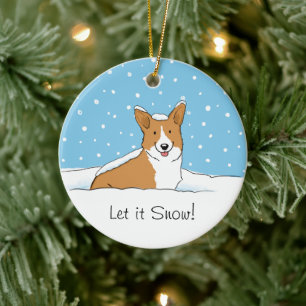 Ornamento De Cerâmica Pembroke Welsh Corgi Deixa-o nevar - Cão Feriado
