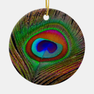 Ornamento De Cerâmica Pena de Pavão de Cobre Vibrante