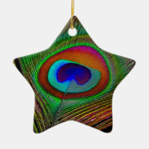 Ornamento De Cerâmica Pena de Pavão de Cobre Vibrante