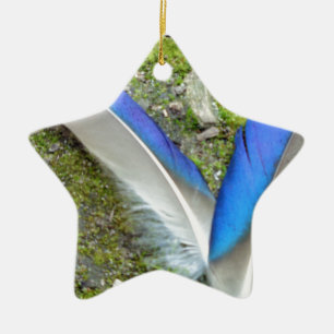 Ornamento De Cerâmica Penas de Pato Branco Azul, Animal, Pássaro