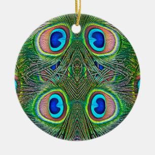 Ornamento De Cerâmica Penas de Peacock Kaleidoscope Impressão