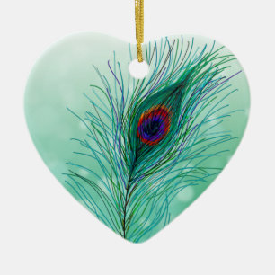 Ornamento De Cerâmica Penas Peacock desenhadas à mão Personalizadas