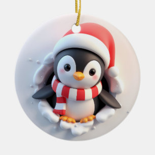 Ornamento De Cerâmica Penguin de Feriado Adorável Bonito Queimado