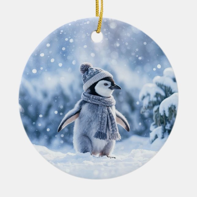 Ornamento De Cerâmica Penguin in the Snow Cute Christmas (Frente)